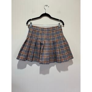 Plaid mini skirt built in shorts size XL grey tartan pleated schoolgirl academia